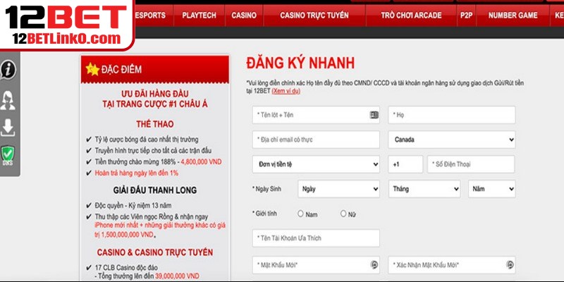 Đăng Ký 12BET - Hướng Dẫn Mở Tài Khoản Nhanh Chóng 8 Khuyến mãi 12BET dành cho thành viên hiện hữu